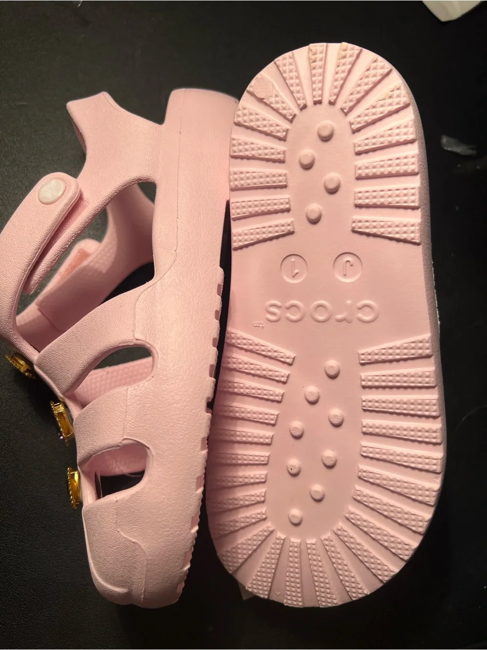 Kids Pink Crocs Sandals with Purple Gem Jibbitz